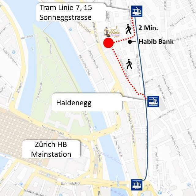 Anfahrtsplan Tram und zu Fuss ab Central